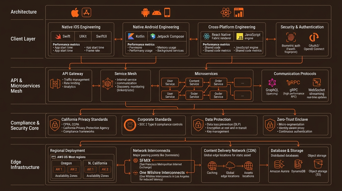 App Development in California Technical Architecture Infographic