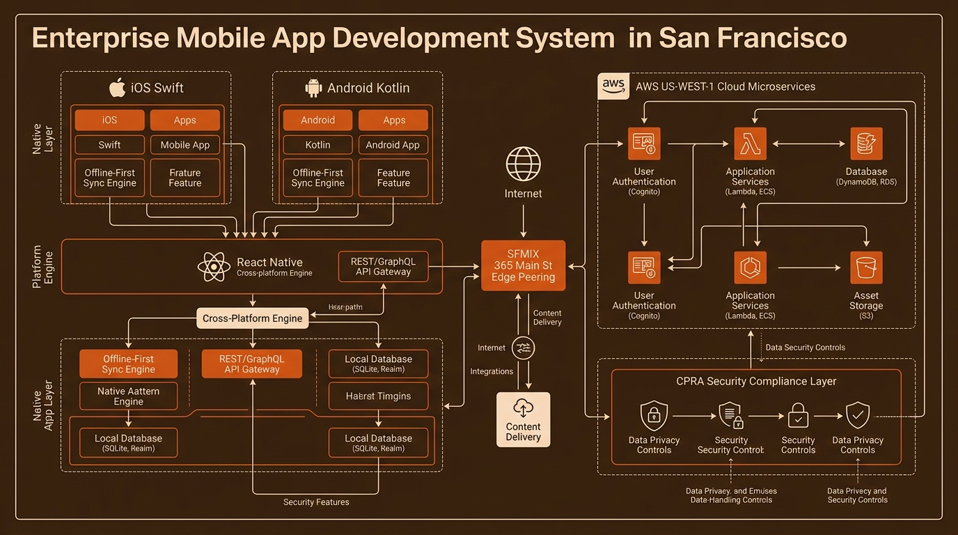 App Development in San Francisco Technical Architecture Infographic