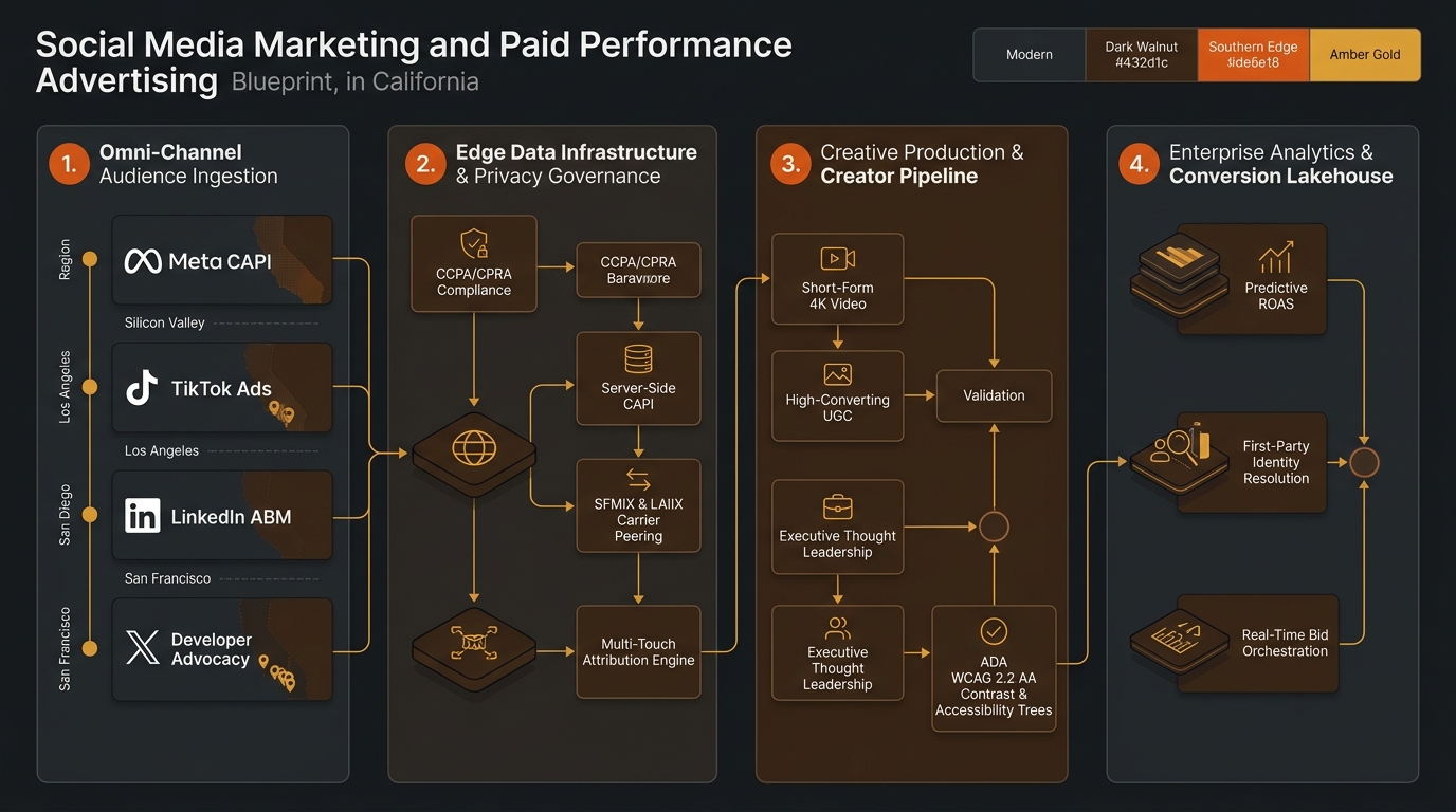Social Media Management in California Technical Architecture Infographic