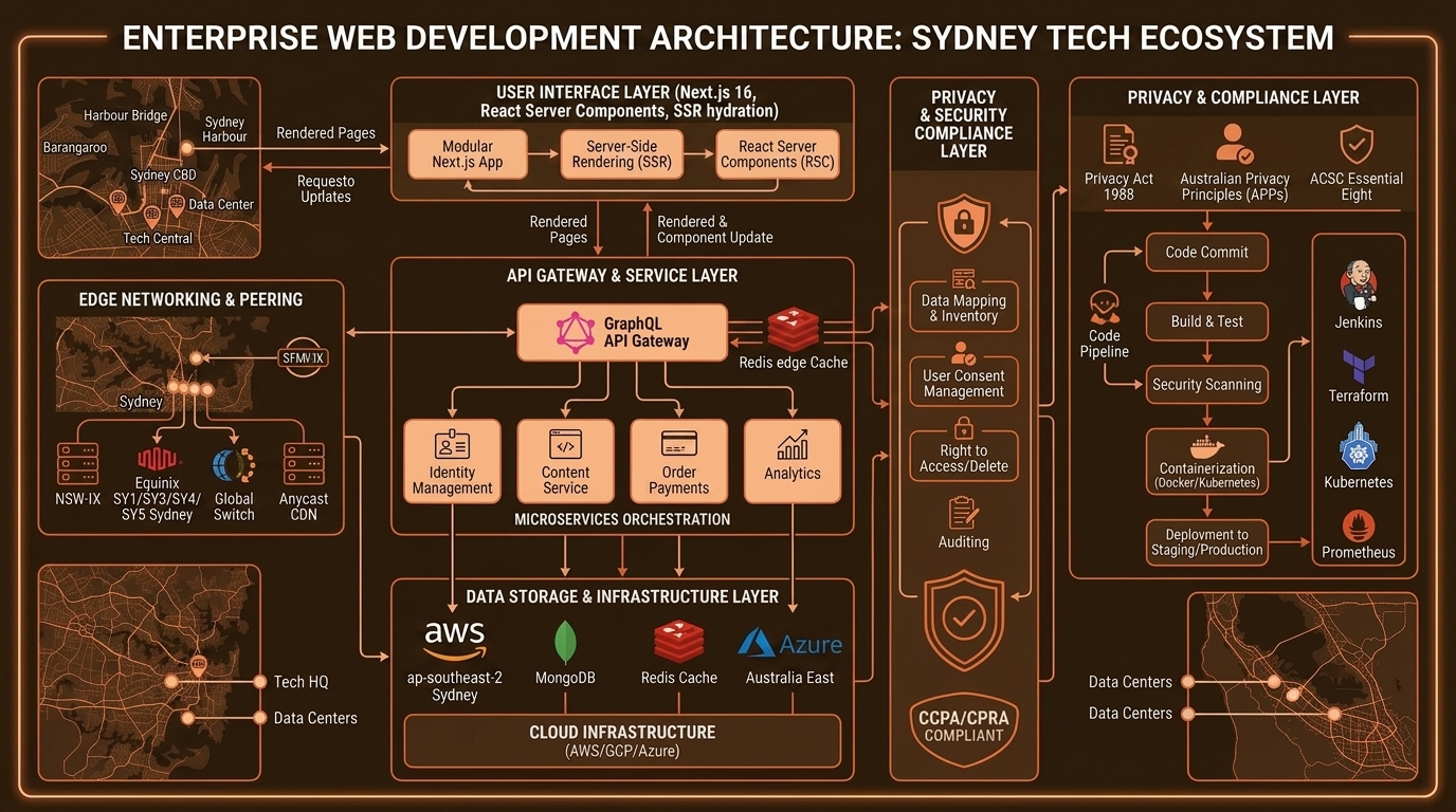 Web Development in Sydney Technical Architecture Infographic